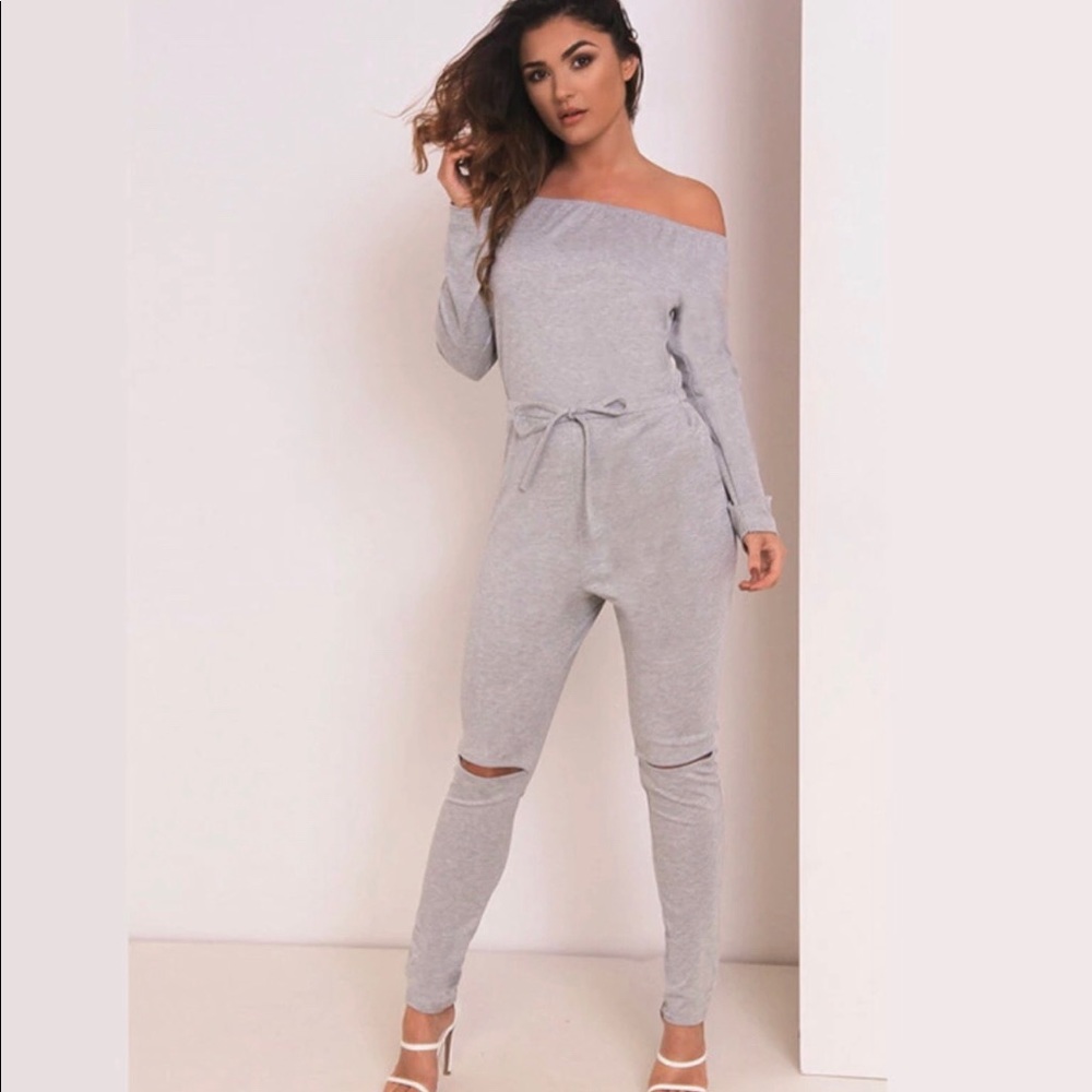 Off The Shoulder / Split Knee Jumpsuit